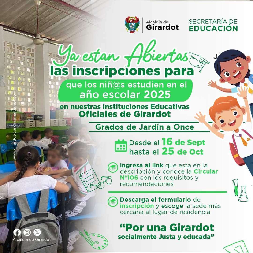 La alcaldía de Girardot abre inscripciones para el año escolar 2025 en instituciones educativas oficiales