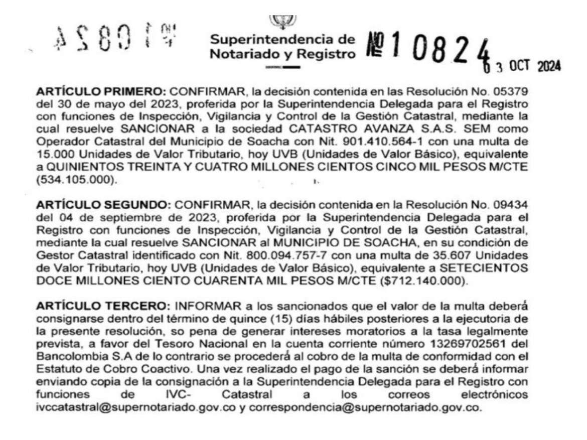 Sancionan a Soacha con millonaria multa por irregularidades en actualización catastral