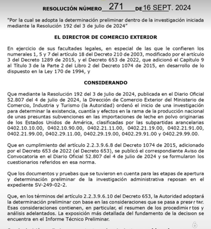 Respuesta a peticiones del sector lechero por parte de  MinComercio