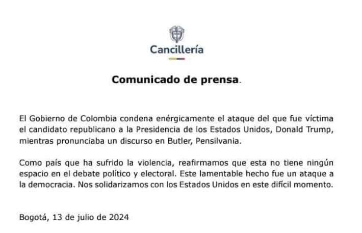 Presidente Petro condena atentado contra Trump.