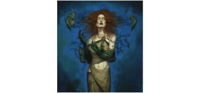 Mujer que camina entre árboles y sombras, la Madre Monte